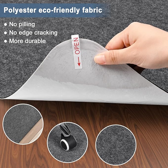 Placoot Office Chair Mat for Hardwood Floor, 55"x63" Large Size Computer Chair Mat, Desk Chair Mat, Large Anti-Slip Floor Protector for Home Office Dark Grey