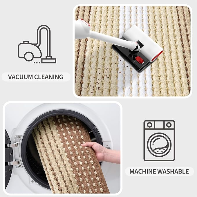 Kitinjoy Indoor Outdoor Door Mat, 30x17 Non-Slip Absorbent Dirt Trapper, Low-Profile Washable Inside Entrance Front Floor Mat, Sturdy Soft Entry Dotted Ombre Doormats for Entryway, Light Brown