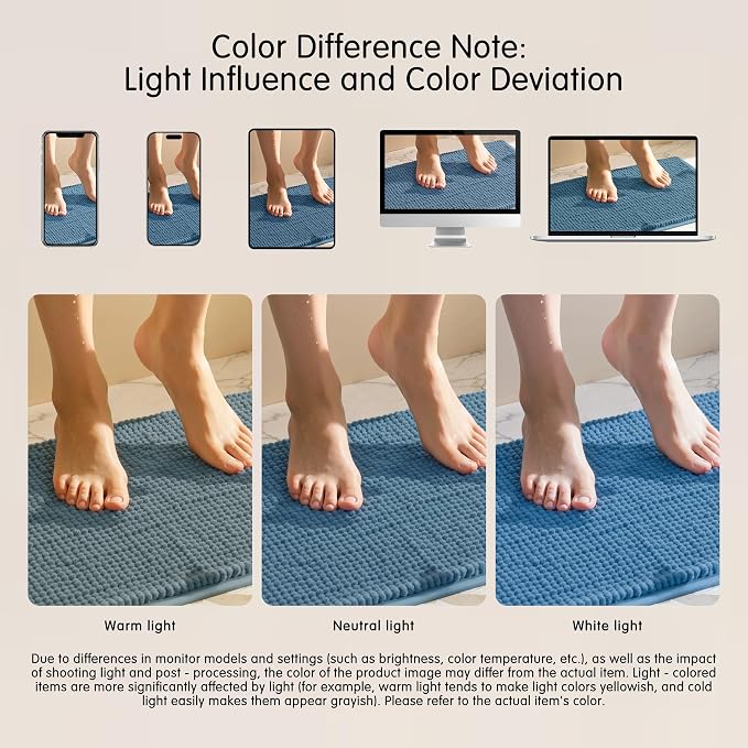 SUBRTEX Bathroom Rugs, 24" x 60" Chenille Bath Rug Soft Short Plush Bath Mat Soft Shower Mat Water Absorbent Shower Mat Quick Dry Machine Washable, Stone Blue