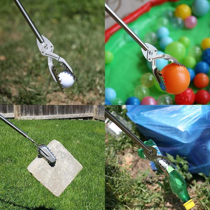 FTH All Stainless Steel Grabber Reacher Pickup Tool Heavy Duty Trash Picker Log BBQ Fireplace pits Snake Tongs Plogging tool