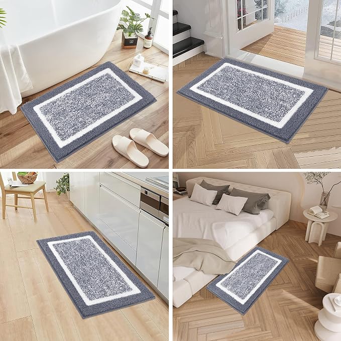 Pauwer Bathroom Rugs Sets 3 Piece Bathroom Shower Rugs with U-Shaped Contour Toilet Mat Absorbent Microfiber Plush Bath Mats Non Slip Bath Rugs Machine Washable Shaggy Bath Floor Mats