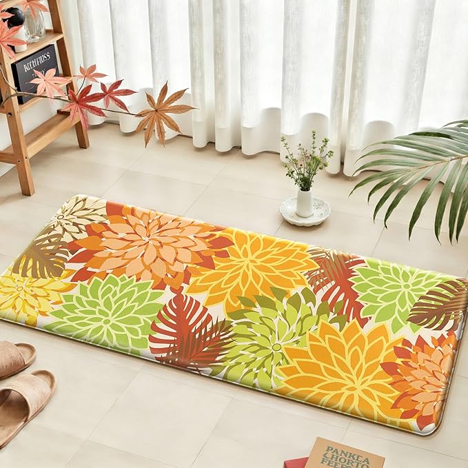 Arenarug Kitchen Mats for Floor 2PCS Cushioned Anti Fatigue Kitchen Mats Waterproof Non Slip Kitchen Rug Set Foam Standing Mat for Sink, Laundry, Office, 24"x39"+24"x59", Maple Orange