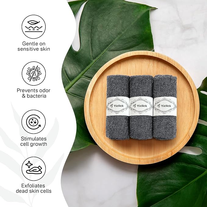 Yiclick 3 PCS Exfoliating Washcloth Towels - Exfoliating Body Scrubber Exfoliator, Back Scrubber for Shower Bath Use, Japanese & Korean Scrub Wash Cloths, Loofah Lufa Sponge Washer for Women Men
