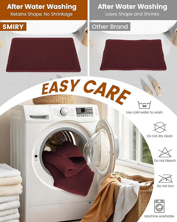 Smiry Waffle Bath Mat 72x24, Extra Soft Absorbent Bathroom Rugs, Non Slip Machine Washable Quick Dry Bath Rugs for Bathroom Floor, Tub, Shower, Home Decor Accessories, Burgundy
