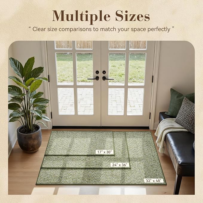MontVoo Door Mat Indoor Entrance Doormat, Absorbent Durable Rubber Non Slip Front Door Mat for Inside Entry Entryway Dirt Trapper Welcome Mat, Green 32''x48''