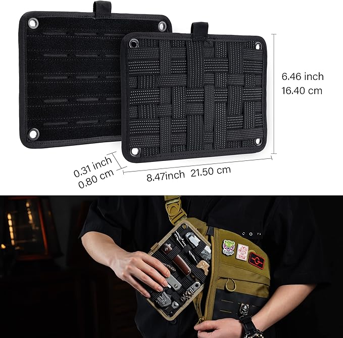 TACTICAL_GEEK TCM EDC Organizer Board, Backpack Anti-Slip Elastic Woven Board for Travel Gear, Elastic Grid Organizer for Electronics Accessories Travel Cables Chargers and More Black
