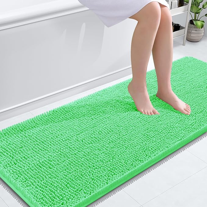 OLANLY Bathroom Runner Rugs 59x24, Soft Absorbent Chenille Bath Rugs, Rubber Backing Quick Dry, Machine Washable Long Bath Mats for Bathroom Floor, Tub and Shower, Home Decor Accessories, Mint Green