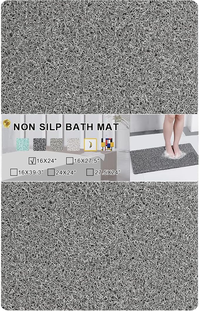 Nonslip Bathtub Mat, Anti Slip Bath Mat 0.6" Extra Thick, Quick Dry Bath Tub Anti Slip Shower Mat, Loofah Non-Slip Bath Mat for Tub Bathroom Pool Kitchen Entryway Home Hotel(Grey 16x24)