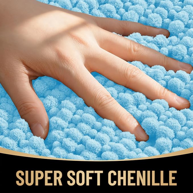 OLANLY Thick Bathroom Rugs 36x24, Extra Soft Absorbent Chenille Bath Rugs, Rubber Backing, Machine Wash Dry, Bath Mats for Bathroom Floor, Tub and Shower, Home Decor Accessories, Sky Blue