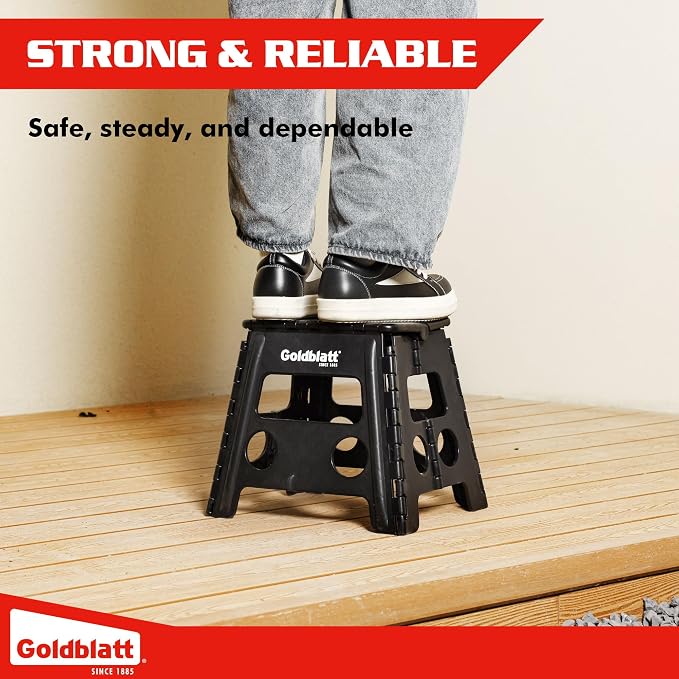 Goldblatt 12.5" Folding Step Stool 1-Pack for Adults and Kids, Lightweight Heavy-Duty Plastic Portable Foldable Stool with Non-Slip Top and Anti-Skid Feet, 300 lbs Capacity, Kitchen & Bathroom, Black
