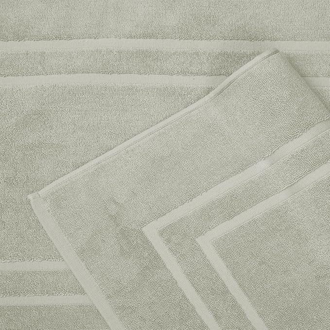 Feather & Stitch 2 Piece Towel Like Bath Mats (30x21 Inch) 100% Cotton Terry Bath Mats, Bathroom Shower Floor Mats [NOT A Bathroom Rug], Soft Absorbent Washable Mats - Silver Birch