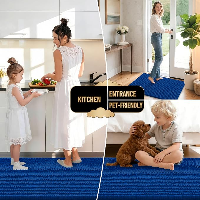 OLANLY Thick Bathroom Runner Rugs 44x24, Extra Soft Absorbent Chenille Bath Rugs, Rubber Backing, Machine Wash Dry, Long Bath Mats for Bathroom, Tub and Shower, Home Decor Accessories, Royal Blue