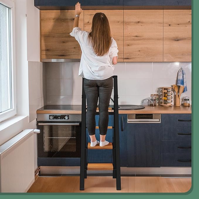 Step Ladder 4 Step Folding with Handle, Kitchen Step Stool for Adults, Aluminum Ladders for Home