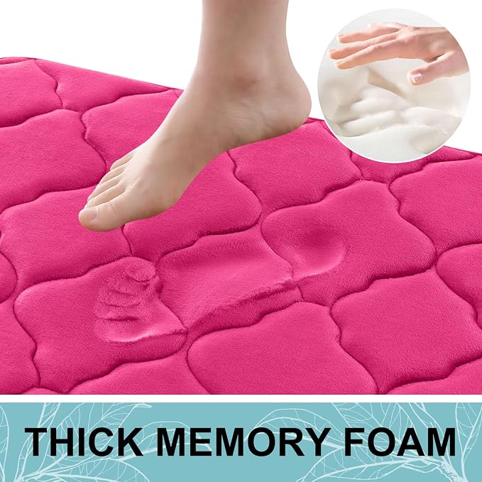 OLANLY Memory Foam Bath Mat Rug 30x20, Ultra Soft and Absorbent Bathroom Rugs, Non-Slip, Comfortable, Machine Washable Bath Carpet for Bathroom Floor, Tub, Shower and Home Decor Accessories, Deep Pink