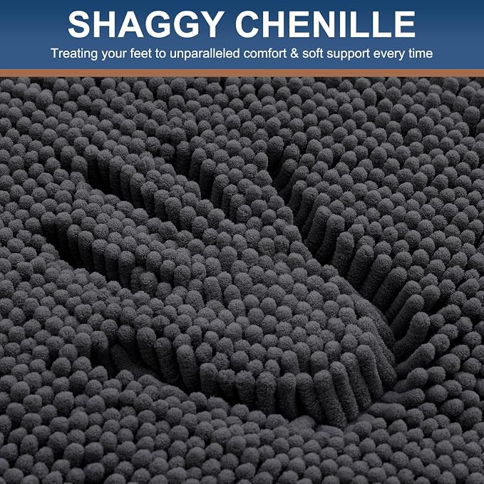 Smiry Luxury Chenille Bathroom Rugs 47x20, Extra Soft and Absorbent Shaggy Bath Mat, Machine Washable, Non-Slip Plush Carpet Runner for Tub, Shower, and Floor, Home Decor Accessories, Charcoal Grey
