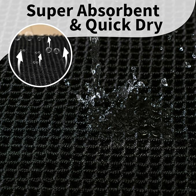 Black Long Bathroom Rug - Waffle Runner Bath Mat Non Slip Washable, Super Absorbent & Quick Dry, Boho Bath Mat Farmhouse Bathroom Decor, 24'' x 72'', Black