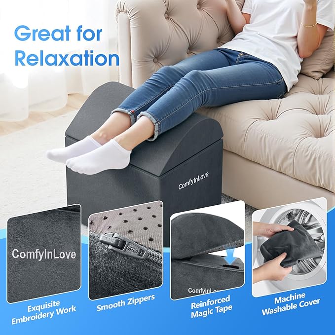 Foot Rest for Under Desk at Work - Non-Slip Foot Stool with 3 Adjustable Heights, Ergonomic Under Desk Footrest with Washable Cover for Leg Elevation, Desk, Home, Office, Car (Dark Grey)