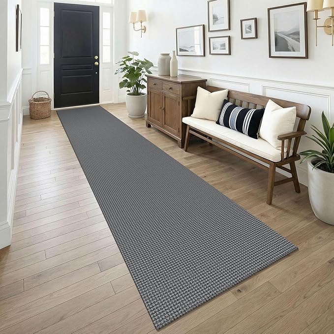 KOZYFLY Cotton 2.5'x14' Runners Rugs for Hallway, Long Washable Runner Rug, Woven Non Slip Kitchen Runner, Flatweave Entryway Rug, Floor Carpet for Entry, Aisle, Hall, Grey/Dark Grey