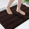 Grandaily Chenille Striped Bathroom Rugs 36x24, Extra Thick and Soft Absorbent Bath Mats, Rubber Backing, Plush Shaggy Shower Carpet, Machine Wash Dry, Bath Rug for Bathroom, Dark Brown