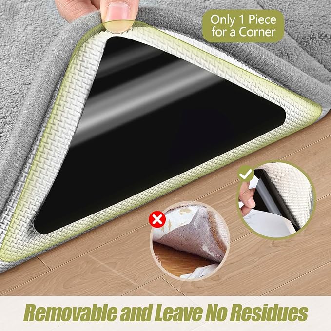 16 Pcs Rug Tape, Non Slip Carpet Tape for Hardwood Floors, Double-Sided Adhesive Rug Stickers Keep Corners Flat, No Residue/BPA-Free