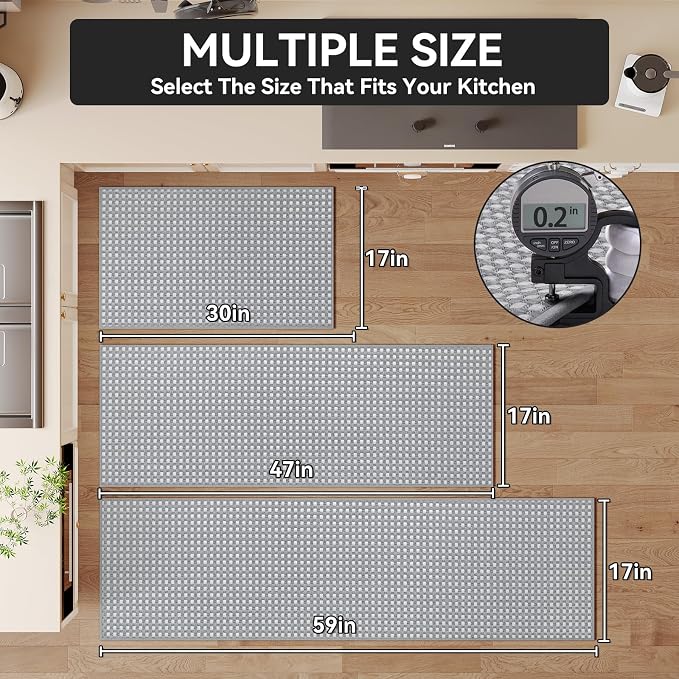 YDKGL Kitchen Rugs Mat Non Slip Washable, Super Absorbent Kitchen Mats for Floor, Rubber Backing Soft Braided Standing Floor Mats Sink Mat Runner Rug, Easy to Clean and Maintain, Gray 17"x30"