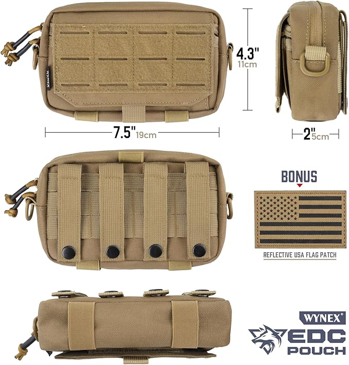 WYNEX Tactical Molle Admin Pouch,Tactical EDC Bag Utility Laser Cut EDC Tool Pouch Bag Annexes with American Flag