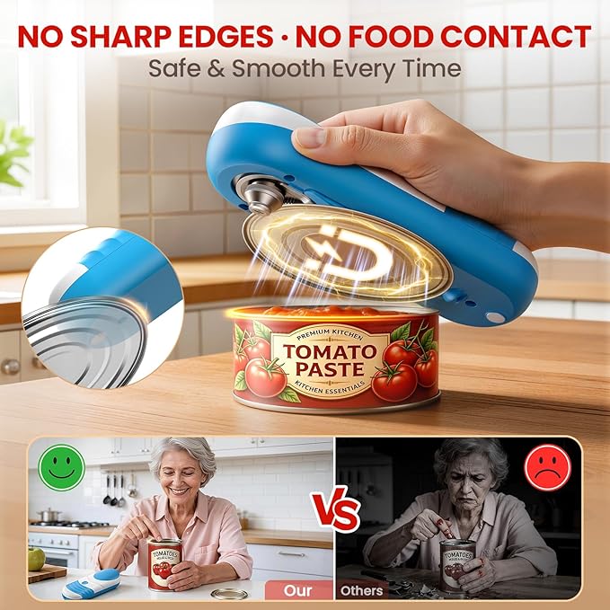 One Touch Electric Can Opener Automatic Can Opener for Seniors, Rechargeable Smooth Edge Can Opener with Magnetic Cover Catch, Food Safe Kitchen Gadget for Arthritis Hands