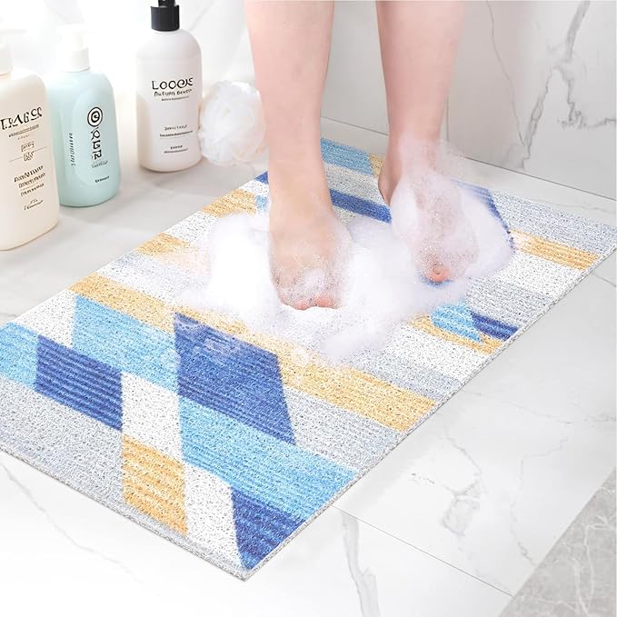 Non Slip Shower Mats for Inside Shower, 16x24 Inch Soft PVC Loofah Shower Mat, Foot Scrubber Anti-Slip Shower Mat,Quick Drying Shower Stall Mats for Wet Areas, Bathroom, Home, Hotel