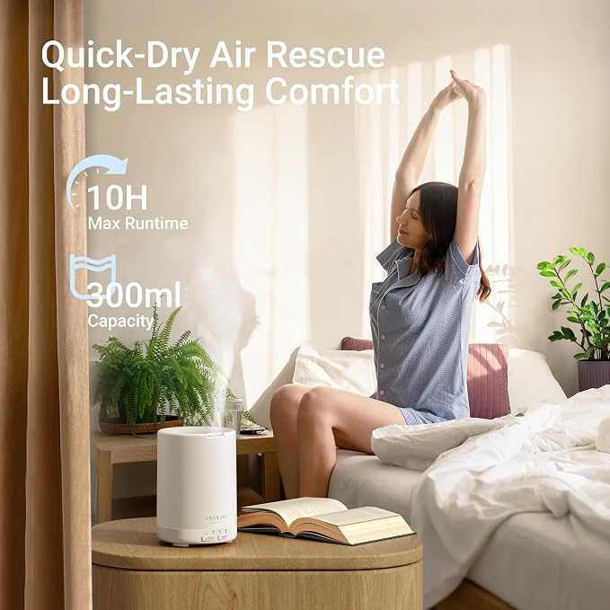 ASAKUKI Essential Oil Diffuser for Home, 300 ml Humidifier with Automatic Shut-Off, Quiet Aromatherapy Diffuser with 7 LED Lights for Living Room, Kitchen, Bedroom, Hotel - Pure White