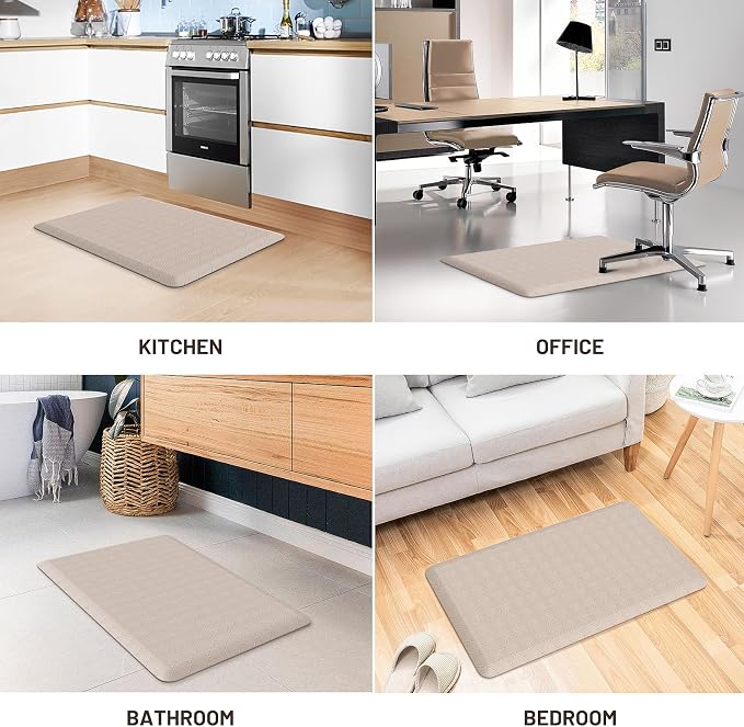 HappyTrends Kitchen Runner Rugs Anti-Fatigue mats,17.3"x 28",Non Slip Waterproof Ergonomic Comfort Mat for Kitchen, Floor Home, Office, Sink, Laundry,Khaki
