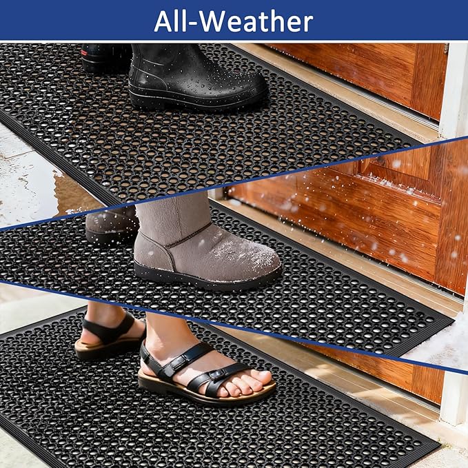 Rubber Floor Door Mats Outdoor Entrance Commercial Restaurant Kitchen Anti Fatigue Rubber Drainage Mat New Non Slip Bar Floor Mat for Garage Use Black 36inch x 60inch from SallyMall