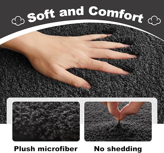 TYUU Bathroom Rugs Non Slip Washable, Ultra Soft Super Absorbent Quick Dry Small Bath Mat with Rubber Backing for Bathroom Floor, Shower, or Sink, Dark Grey 16" x 24"