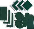 LANE LINEN Dish Towels and Dishcloths Sets - 16 Pc Kitchen Mitts and Pot Holders, 100% Cotton Kitchen Dish Rags for Washing Dishes - Green