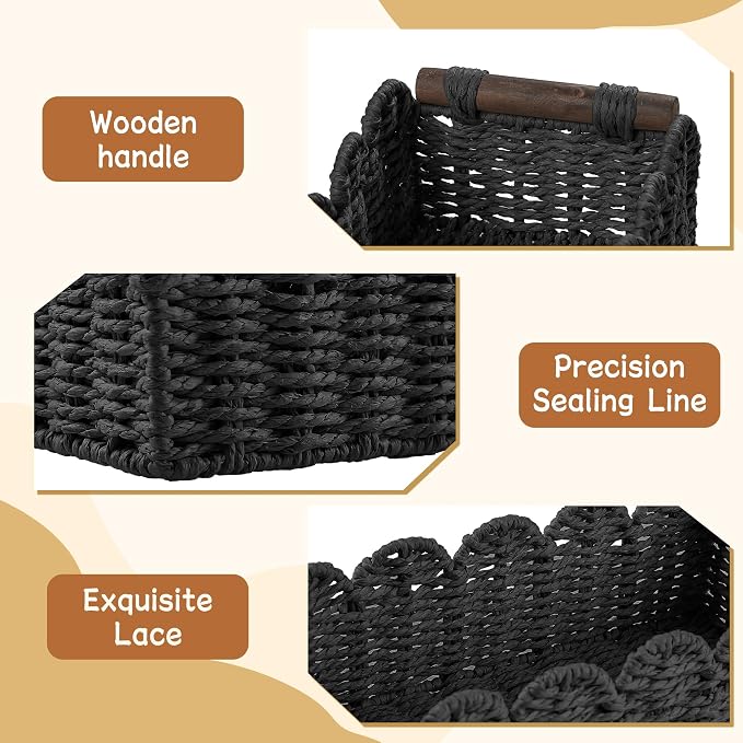 Toilet Paper Storage Basket Bathroom Counter Organizer Wicker Baskets for Organizing Cute Basket for Bedroom Nursery Room Kitchen Bathroom Decor -Black