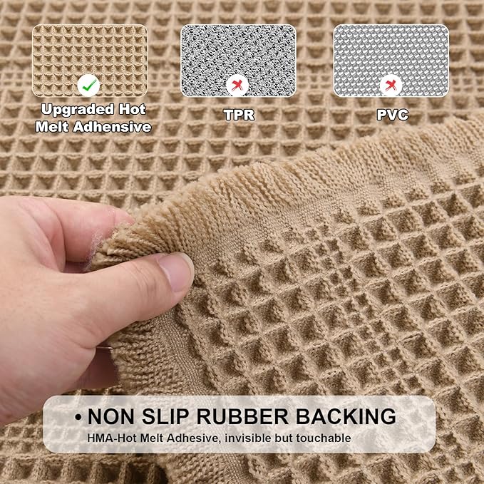 JIUZHEN Set of 2 Waffle Bath Mat Super Absorbent Bath Mats Machine Washable Waffle Rugs for Bathroom Floor Non Slip Dry Fast Bathroom Rugs for Beside Tub, 16" x 24" +20" x 32", Strip-Brown