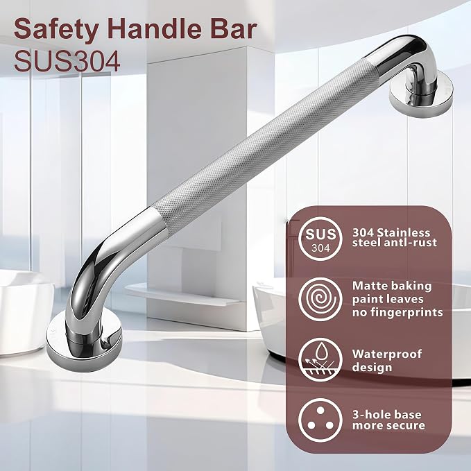24 Inch Brushed Nickel Stainless Steel Handrail,1.25 inch Diameter, Safety Grab Bars for Wall, Handicap Grab Bars for Bathroom, Shower, Toilet, RV Handrail, Stair Railing Indoor & Outdoor