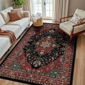 RELEANY Area Rugs 5'x8' Washable Non-Slip, Floral Vintage Distress Medallion Carpet for Living Room Bedroom Dining Room, Red Black