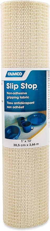 Camco Slip Stop Liner - Prevents Slipping and Sliding in RVs & Camper Kitchen Shelves and Drawers | Great for Toolboxes, Rugs, & More |Durable, Washable Material | 1' x 12' Roll - Cream (43277)