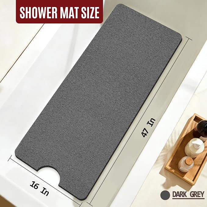 Joyhalo Shower Mat Bathtub Mat Non Slip, Bathmats Non Slip, Quick Drying Foot Scrubber Loofah Mats for Shower, Tub, Bathroom, Home, 47x16inch, Dark Grey