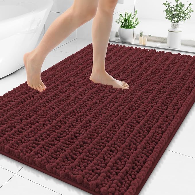 Smiry Bathroom Rugs Mat 48x32, Extra Soft Absorbent Chenille Bath Rugs, Non Slip Rubber Backing Machine Washable Quick Dry Bath Mats for Bathroom Floor, Tub, Shower, Home Accessories, Caramel Red