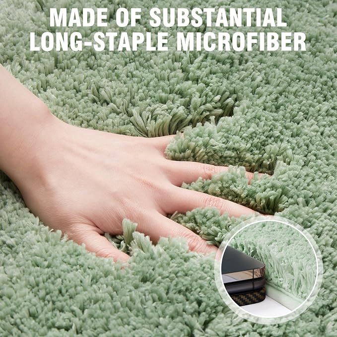 TECHMILLY Super Soft Shaggy Bathroom Rugs, Absorbent Thick Non Slip Microfiber Bath Rugs, Quick Dry Machine Washable Bath Mat for Bathroom Floor, Bathtub and Shower 24"x36" Sage