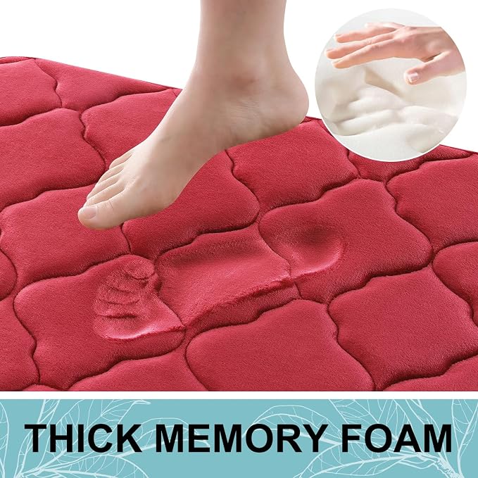 OLANLY Memory Foam Bath Mat Rug 36x24, Ultra Soft and Absorbent Bathroom Rugs, Non-Slip, Comfortable, Machine Washable Bath Carpet for Bathroom Floor, Tub, Shower and Home Decor Accessories, Red