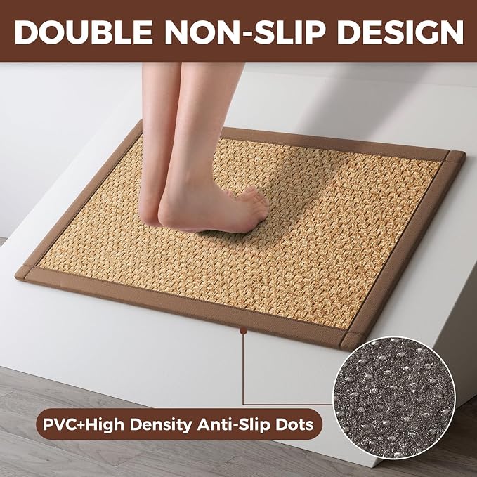 YDKGL Kitchen Runner Rugs Non Slip Washable Anti Fatigue, Super Absorbent 0.4" Thick Cushioned Long Kitchen Mats for Floor, Jute-Look Sink Floor Mat Laundry Standing Mat, Easy Clean, Brown 17"x59"