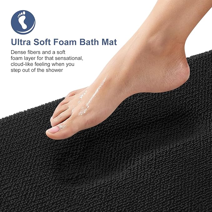OLANLY Thick Memory Foam Large Bathroom Rugs 59x35, Extra Soft Absorbent Bath Rug, Quick Dry Bath Mats, Non-Slip, Machine Washable Carpet for Bathroom, Tub and Shower, Home Decor Accessories, Black