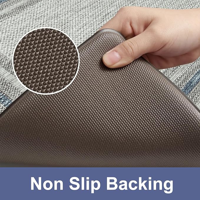 KIMODE Anti Fatigue Kitchen Mat 2PCS Non-Skid Waterproof Kitchen Rugs Farmhouse Kitchen Mat for Floor Laundry Room Rug,Cushioned Comfort Foam Standing Mat for Office Sink Desk Blue and Gray Home Decor