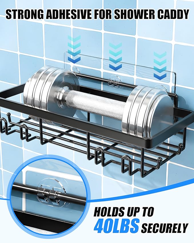 9 Pack Shower Caddy Adhesive Replacement, Strong Waterproof Transparent Adhesive Strips, No Drilling Shower Shelf Adhesive Hooks for Bathroom Shelves, Corner Basket, Soap Holder & Kitchen Racks