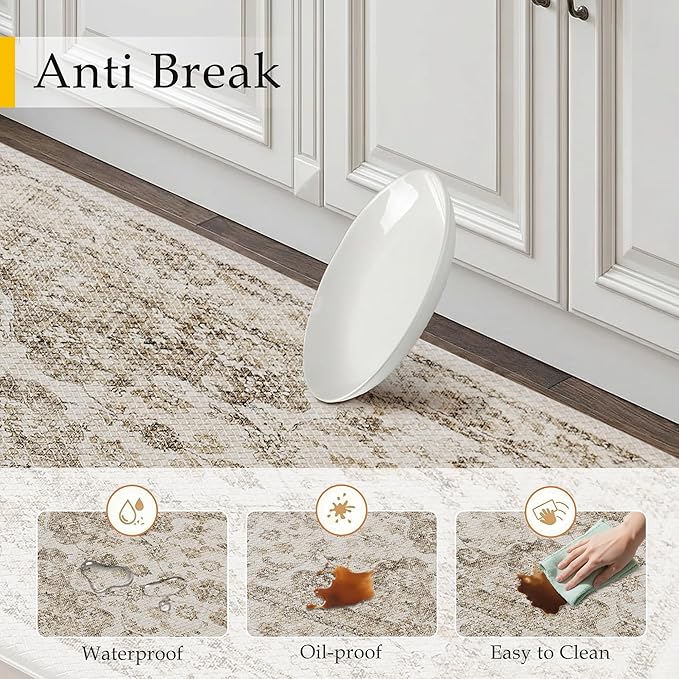 Anti Fatigue Kitchen Mats 2PCS Brown Neutral Mats for Cushioned Vintage Kitchen Matss for Floor Non-Slip Waterproof Comfort Standing Rug for Sink Laundry Office 17.3"×47"+17.3"×30"