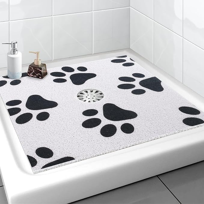 Extra Large Square Shower Mat, Yonala 36 x 36 Inch Stylish Non Slip Shower Mats for Inside Shower with Drain Hole in Middle, Soft Trimmable PVC Loofah Anti Slip Shower Mat, Quick Drying