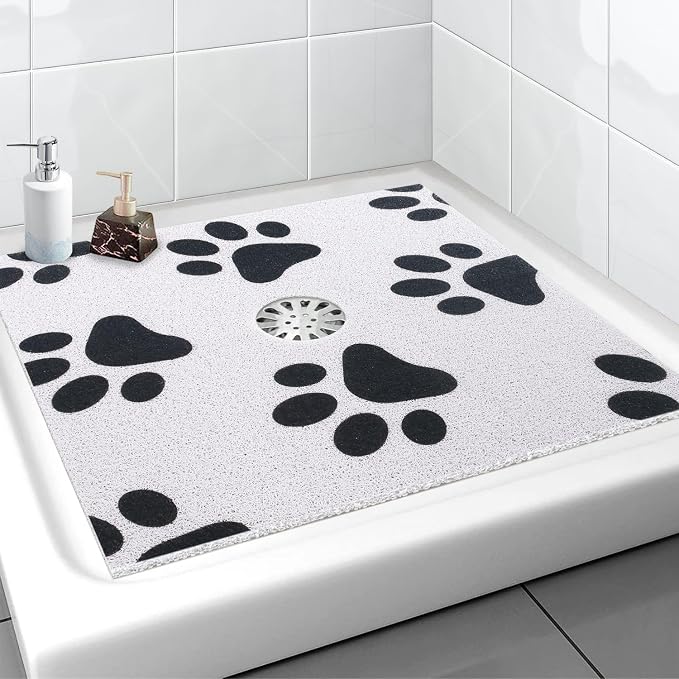Square Shower Mat, Yonala 27 x 27 Inch Stylish Non Slip Shower Mats for Inside Shower with Central Drain Hole, Soft Trimmable PVC Loofah Anti Slip Shower Mat for Walk in Shower Stall, Quick Drying