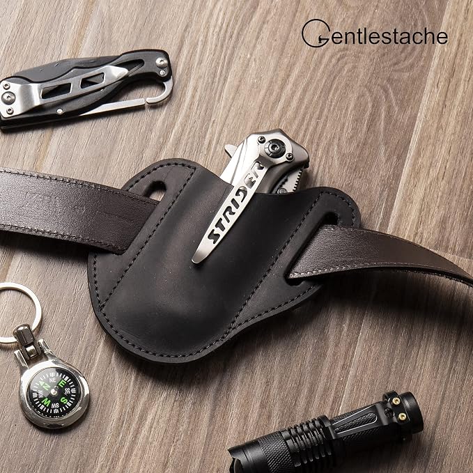 Gentlestache Leather Knife Sheaths for Belt,Folding Knife Belt Sheath, Leather Pocket Knife Sheath, Knife Holster Belt for Folding Knife, Black…